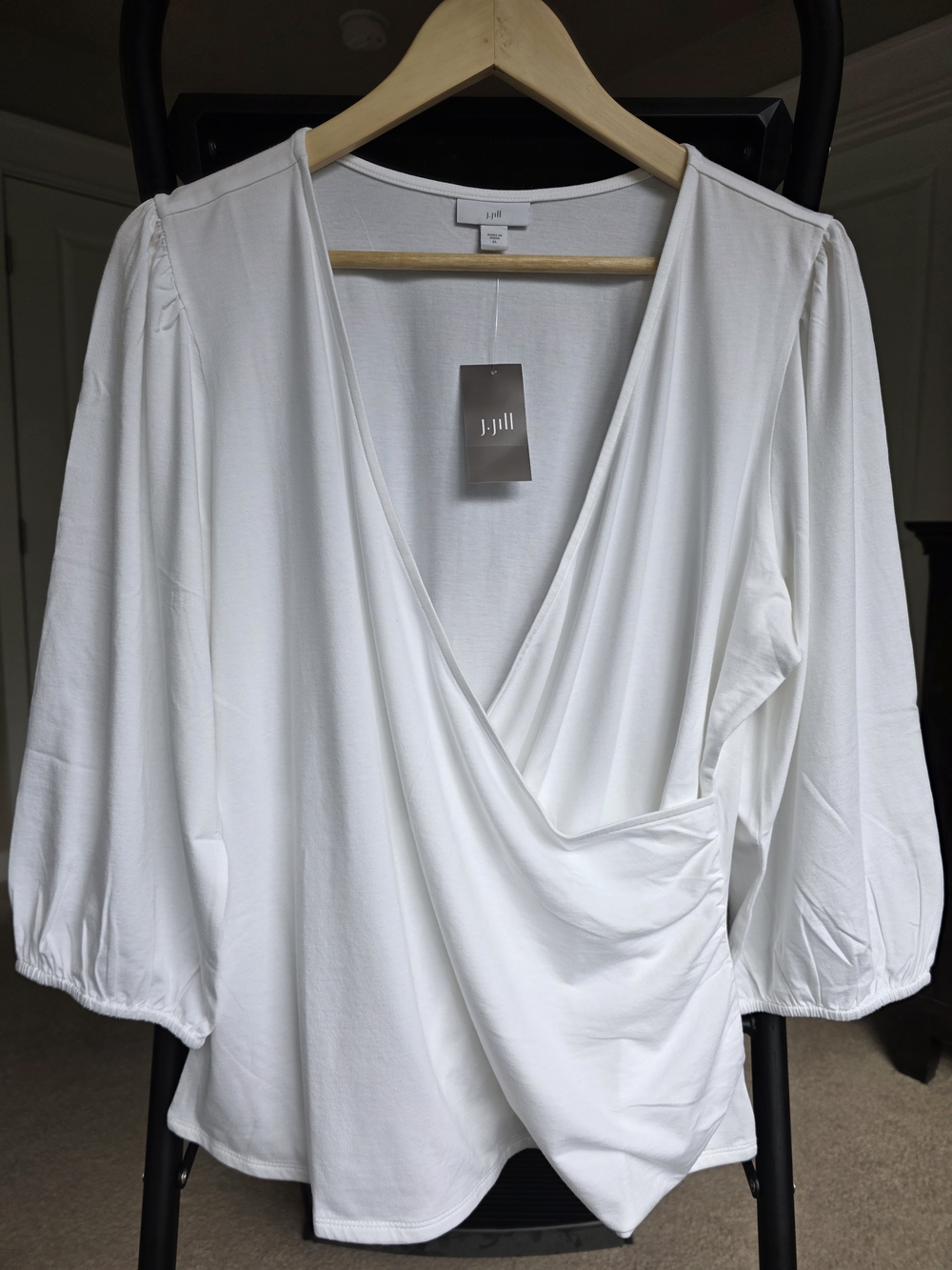 NWT J.Jill Cotton Blend Wrap V Neck Top White XL
